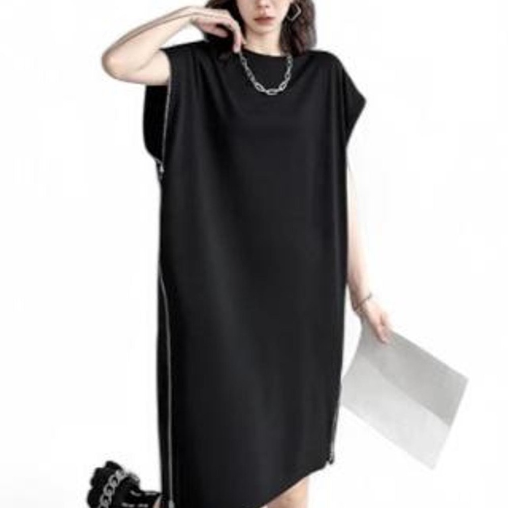 Women's Full Side Zip Black Goth Style Dress